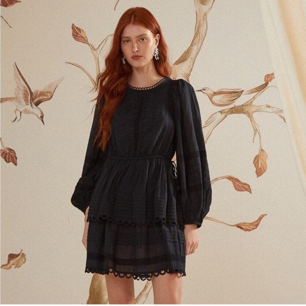 Farm Rio Black Lace Long Sleeve Mini Dress S